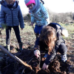 Les élèves de l'école Notre Dame de Kérinec de Poullan-sur-Mer plantent des arbres pour améliorer la qualité de l’eau.