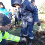 Les élèves de l'école Notre Dame de Kérinec de Poullan-sur-Mer plantent des arbres pour améliorer la qualité de l’eau.